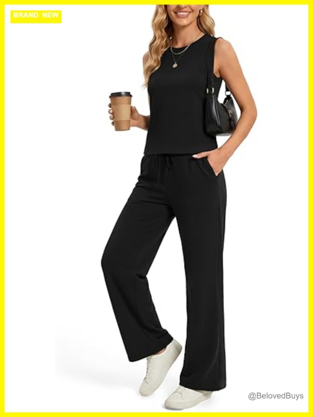 Two Piece Set: Sleeveless Crop Top & Wide Leg Pants